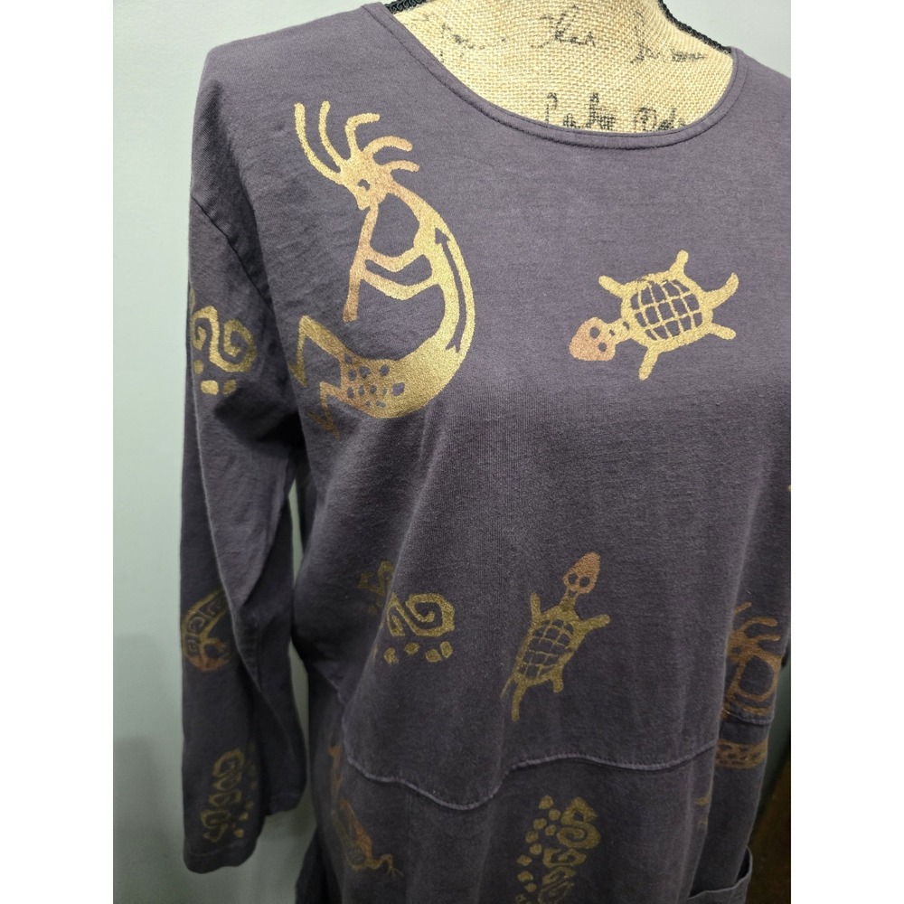 Women's Boho Ethnic Long Sleeve Dress Casual Crewneck Pockets Maxi Small Cotton - Picture 2 of 10